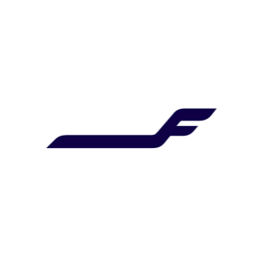 The Finnair symbol, which features an illustrated minimalistic navy plane on a white background.